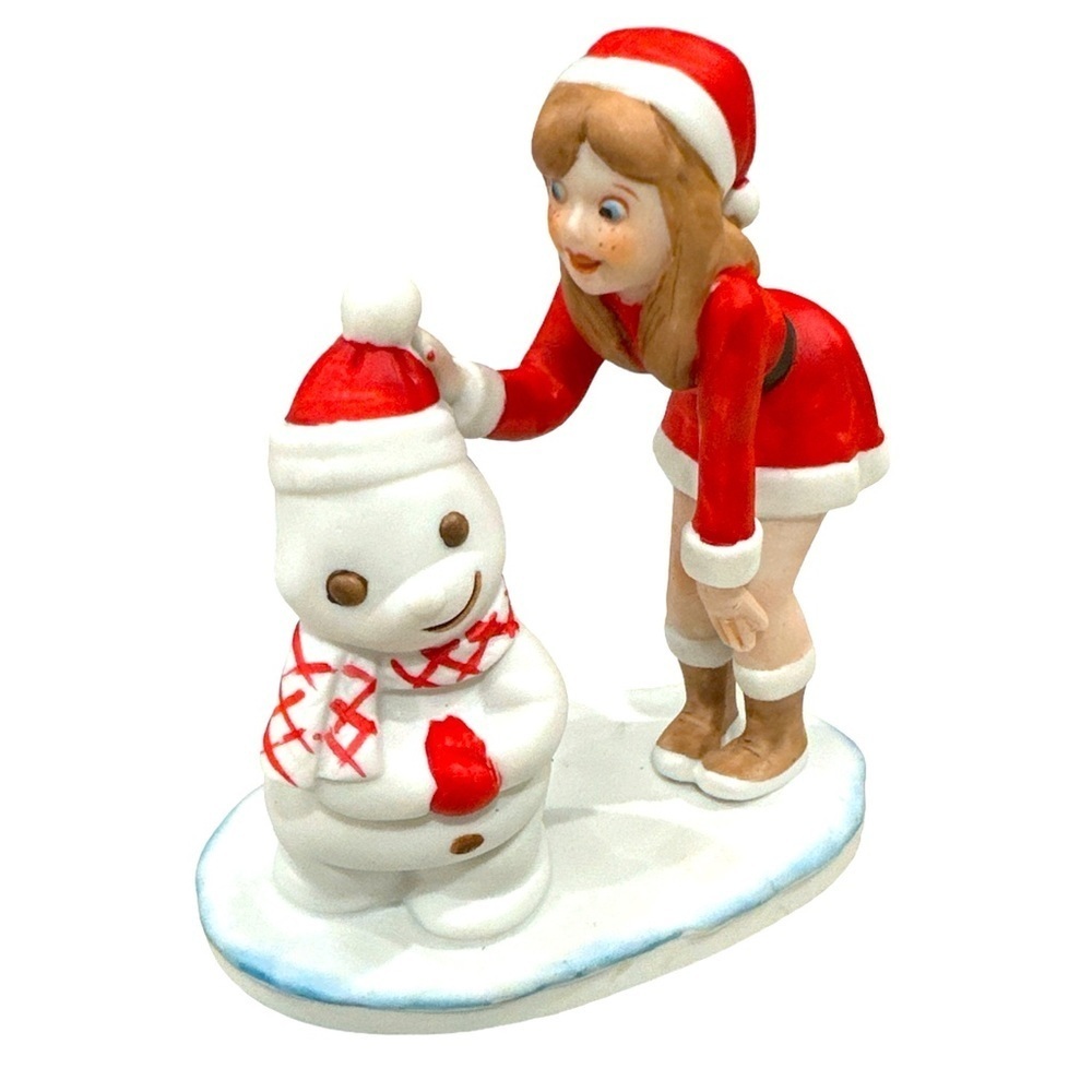 Vintage Girl & Snowman Christmas figurine “the Cindy gift collection” by UOGC